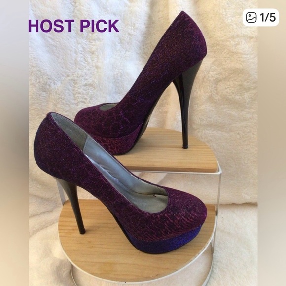 Elegant Burgundy/Purple Glitter High Heels - Picture 1 of 5